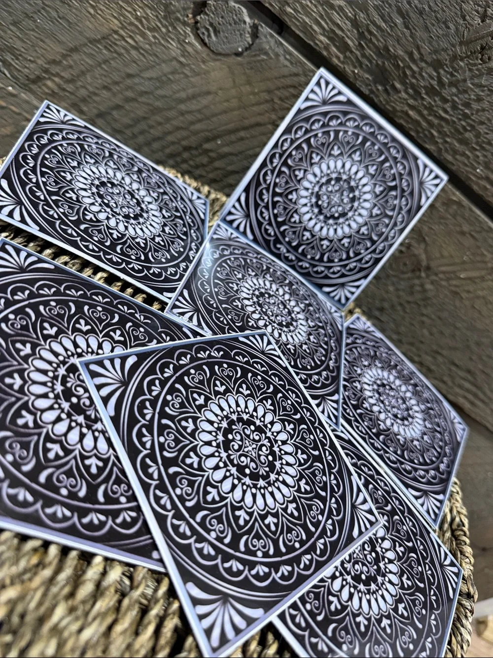Set of 15 Black & White Mandala Decorative Tiles Peel & Stick Art Decals 4